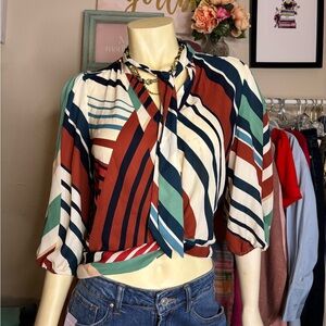 New York & Company Multicolor Striped Blouse